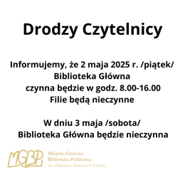 Godziny otwarcia biblioteki 2 maja 2025 r.